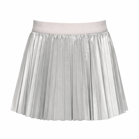 ELASTIC PLEATED FAUX LEATHER SKIRT تنورة لون فضي