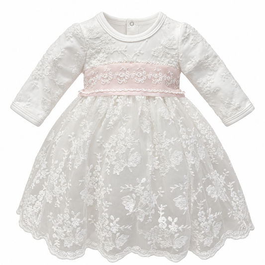 L/S Pink Belt Lace Dress طقم مواليد