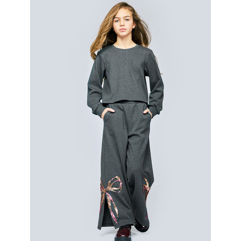 Sequins Bow Sweatshirt & Pant Set طقم بلوزة وبنطلون