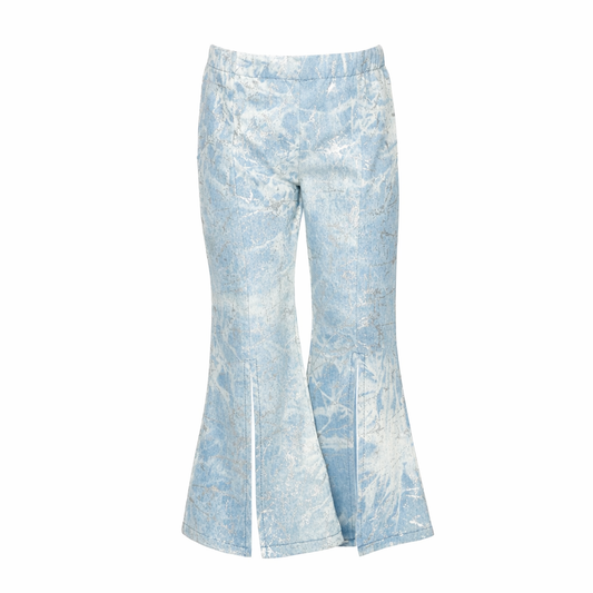 BLUE METALLIC PRINT DENIM BELL BOTTOM PANTS w/ SEQUIN بنطلون جينز