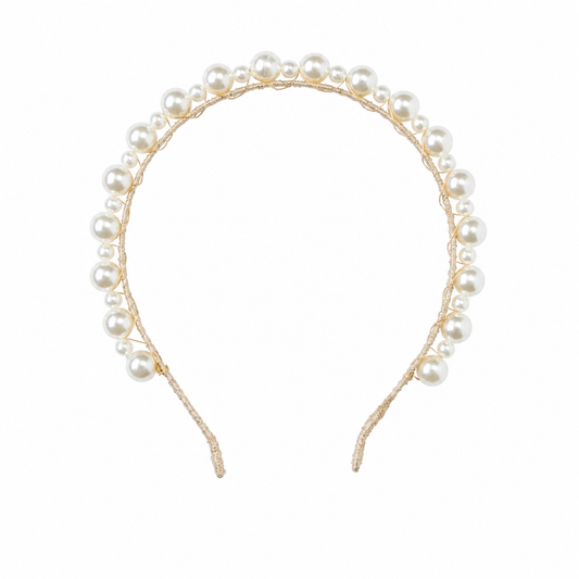 Uneven Pearls Headband gold/ Ivory تاج