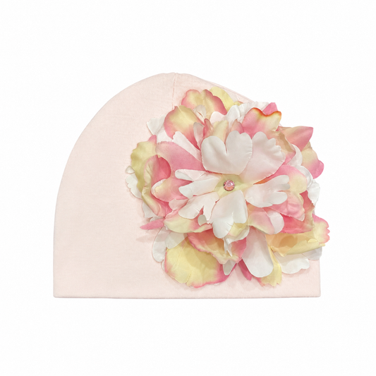 Pink Cotton Hat with Pink White Large Peony قبعة لون وردي