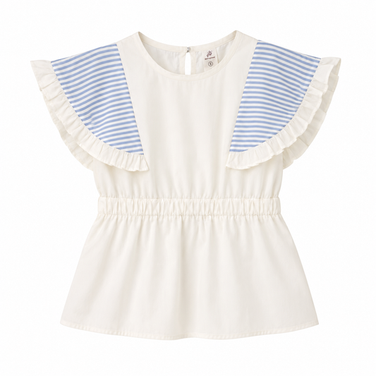 Striped Layered Short Sleeve Seath Blouse