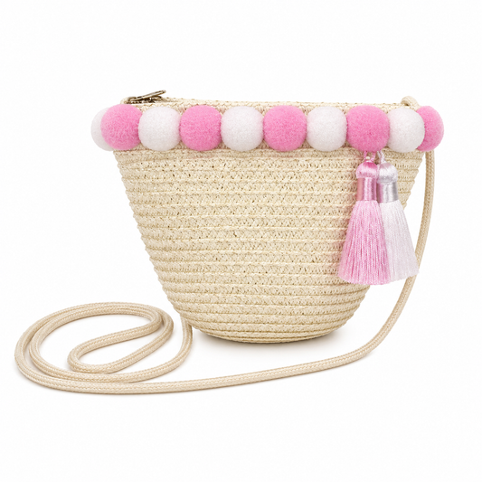 Straw Mini Pompom bag حقيبة كتف