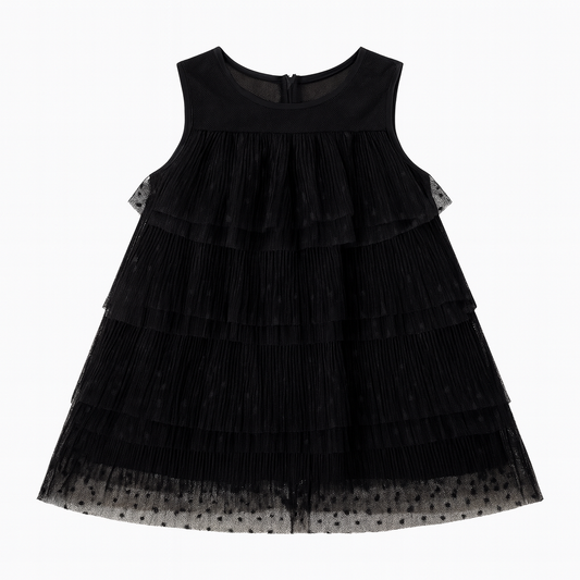 Black S/L Dotted Tier Dress فستان لون أسود