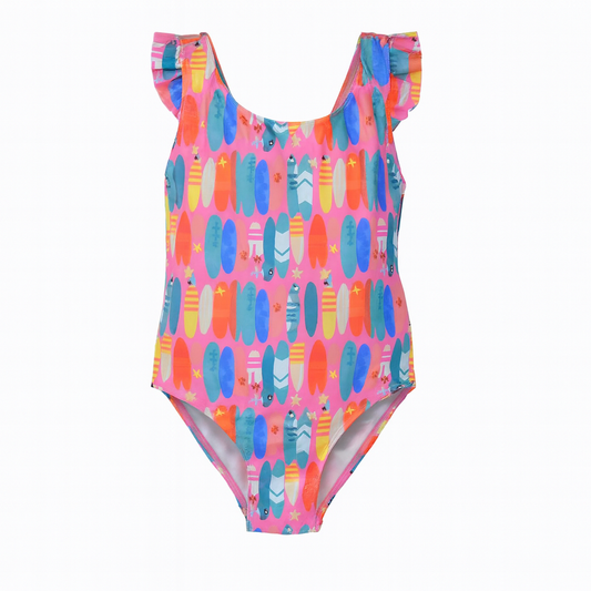 Pink Beach Boards Lili Swimsuit with Ruffles ملابس سباحة