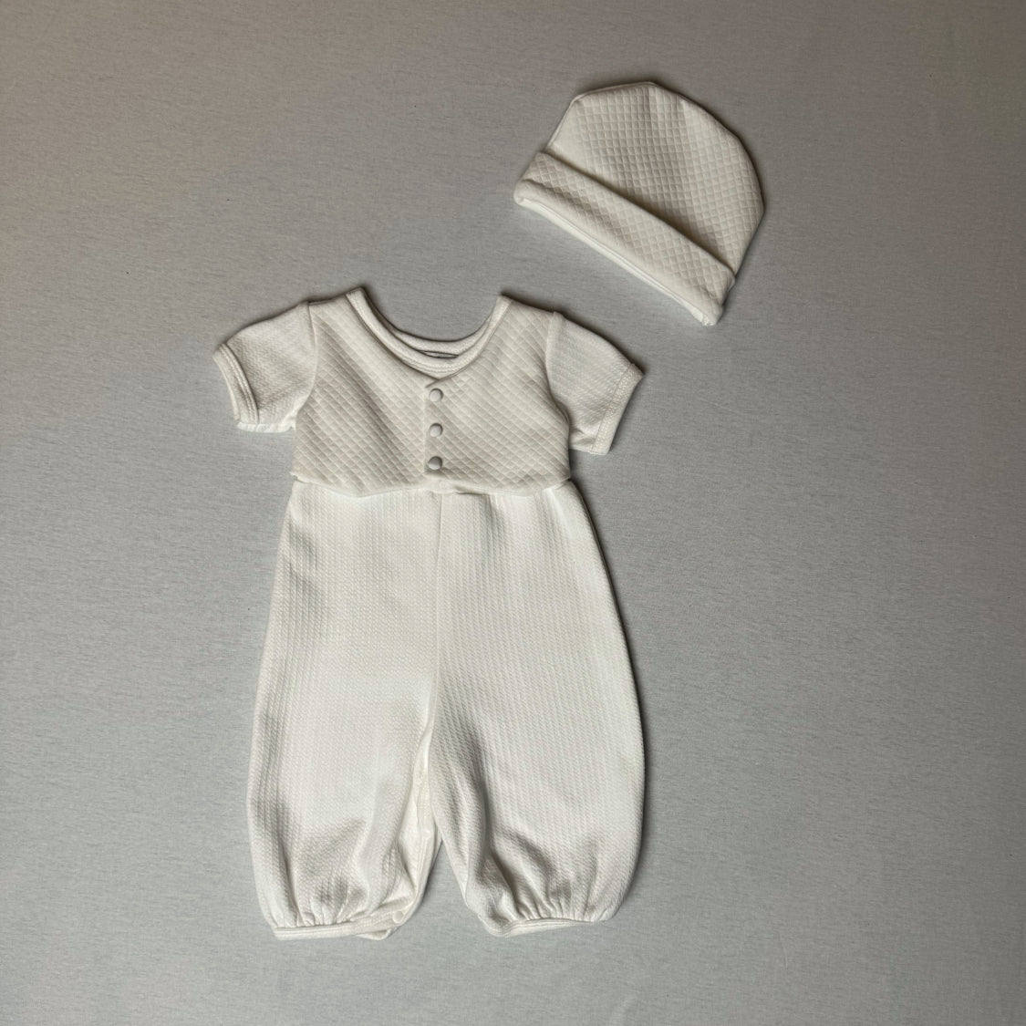 Boys Ivory Romper with Vest طقم مواليد