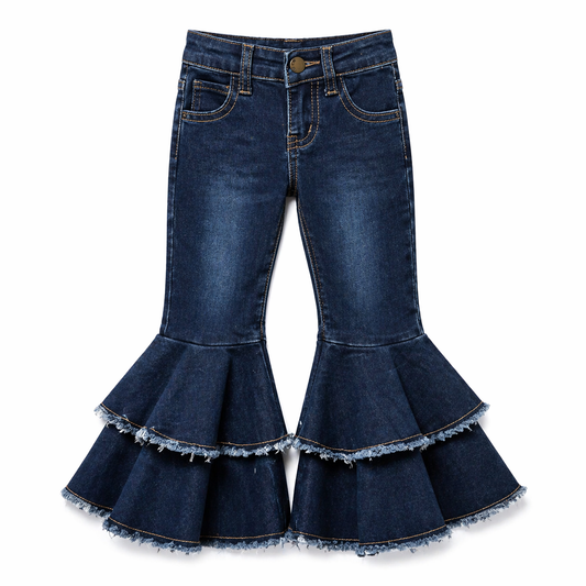 Ruffle End Blue Jeans جينز أزرق