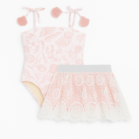 Seaside Toile Girls 1 PC Swimsuit & Skirt Set  طقم ملابس سباحة