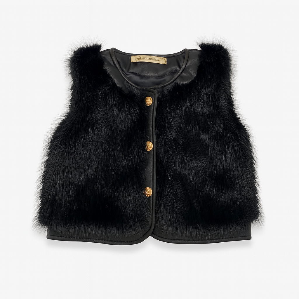 Black Faux Fur Vest صديري لون أسود