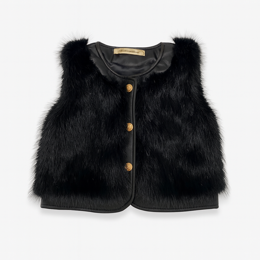 Black Faux Fur Vest صديري لون أسود
