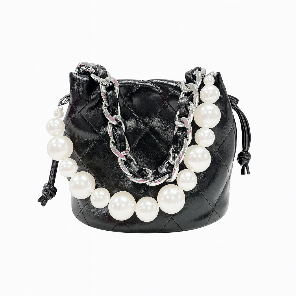 Black Pearl Quilted Bucket Bag حقيبة لون أسود