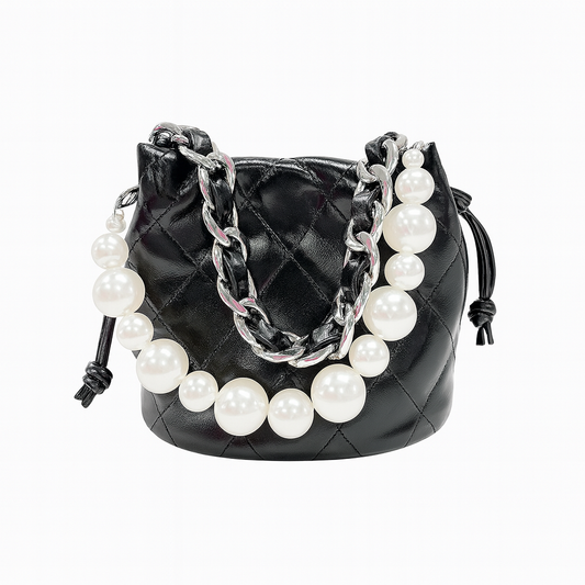 Black Pearl Quilted Bucket Bag حقيبة لون أسود