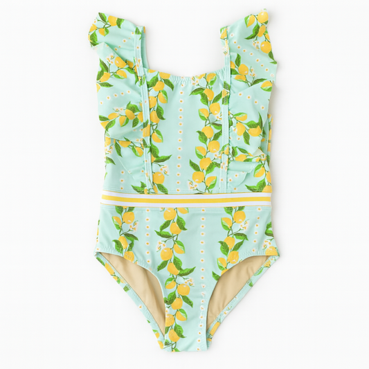 Citrus Grove Girls Ruffle Shoulder 1 Piece Swimsuit ملابس سباحة