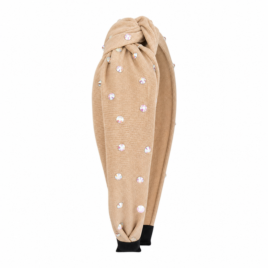 Biege Rihinestone Knot Headband تاج