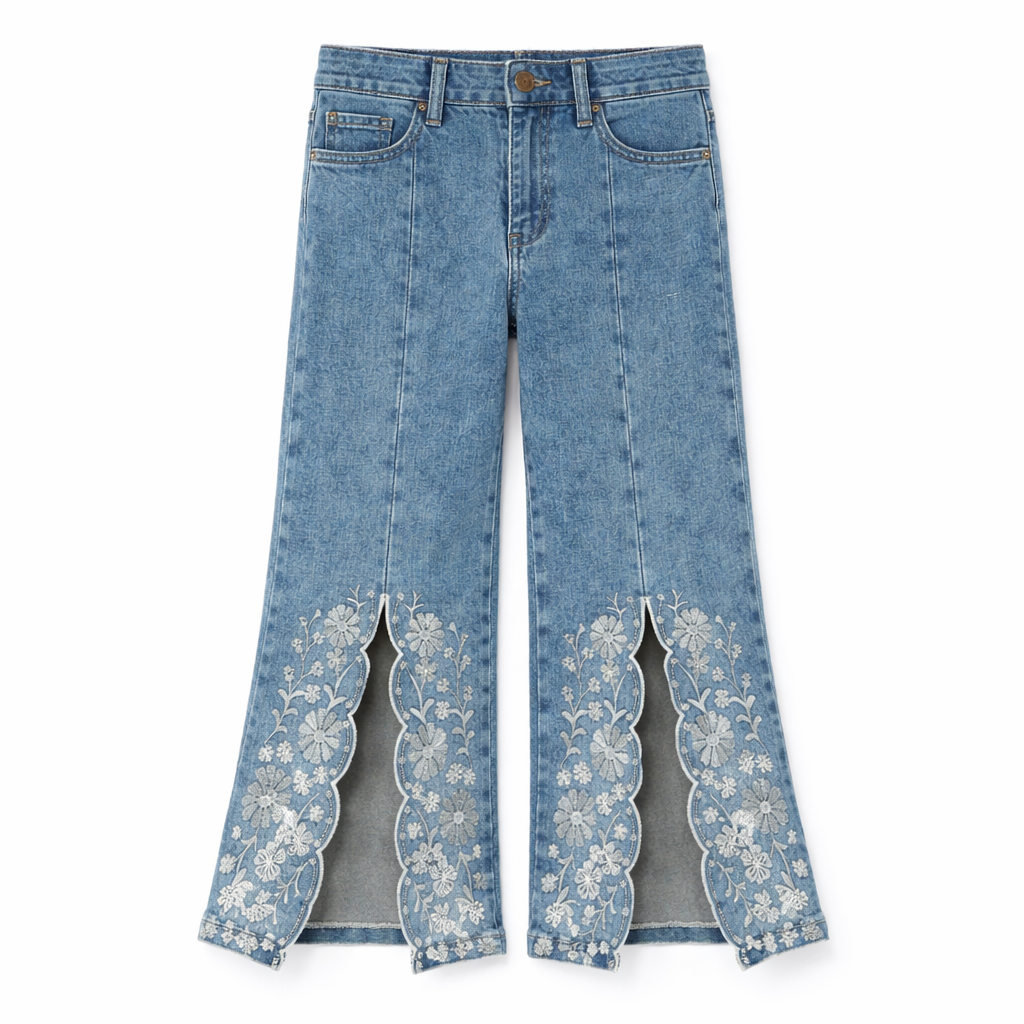 FRONT SLIT JEANS EMBROIDERY جينز مع فتحات