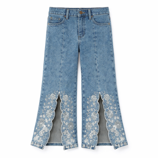 FRONT SLIT JEANS EMBROIDERY جينز مع فتحات