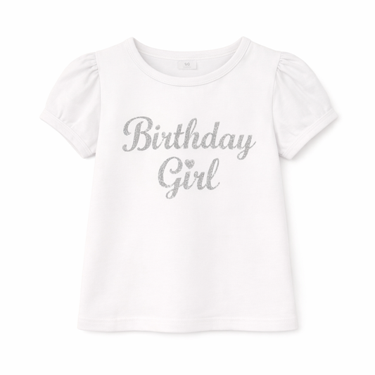 S/SPuff Tee White Birthday Girl Silver بلوزه بنت