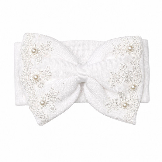 white Lace and Pearl Trim Nursery Headband ربطة شعر