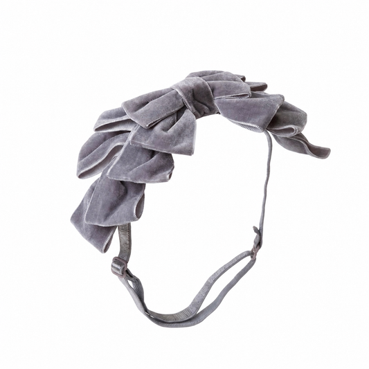 Grey Pleated Ribbon Velvet Headband ربطة شعر