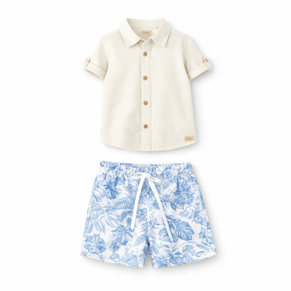 Conjunto White Blue Set طقم قميص وشورت