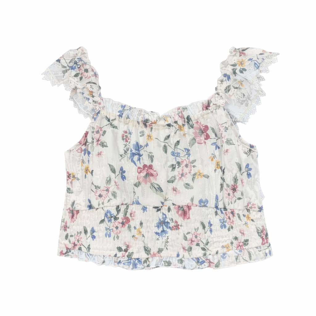 PRINTED TOP WITH RUFFLES & SKIRT SET طقم بلوزة وتنورة