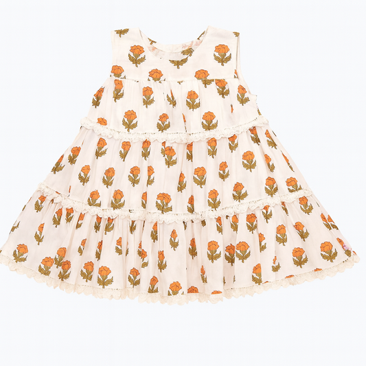 Girls Daphne Dress -Small Orange Bud فستان مع نقشة
