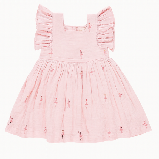 Girls Elsie Dress -Ballerina Embroidery فستان لون وردي