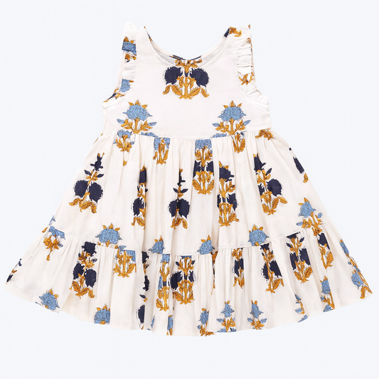 Girls Kelsey Dress - White Flowerette فستان مع نقشه