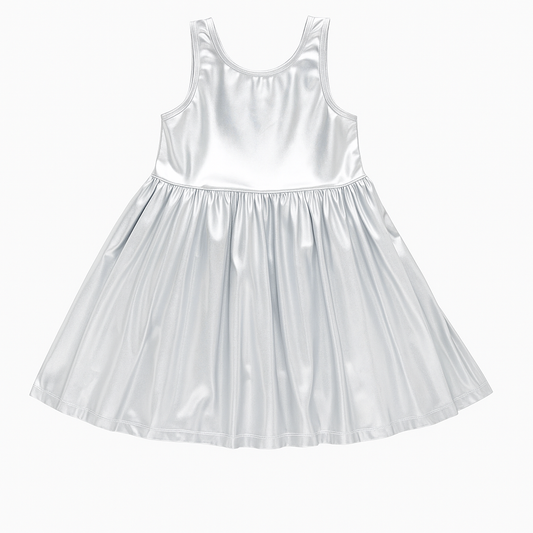 Girls Liza Dress, Silver فستان لون فضي