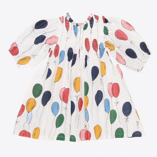 Girls Stevie Puff Sleeve Dress-Balloon Bunches فستان آبيض