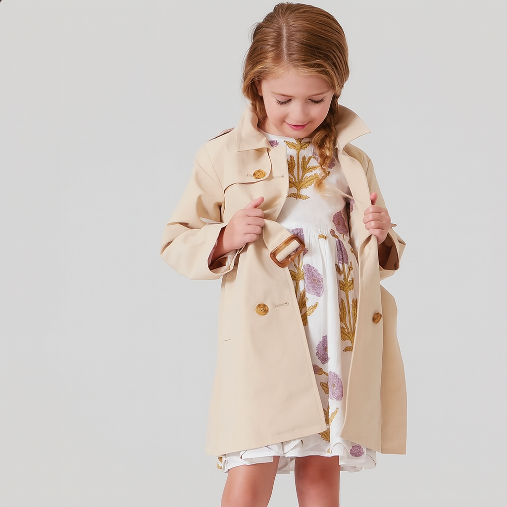 Girls Trudy Trench Coat, Beige جاكيت لون بيج