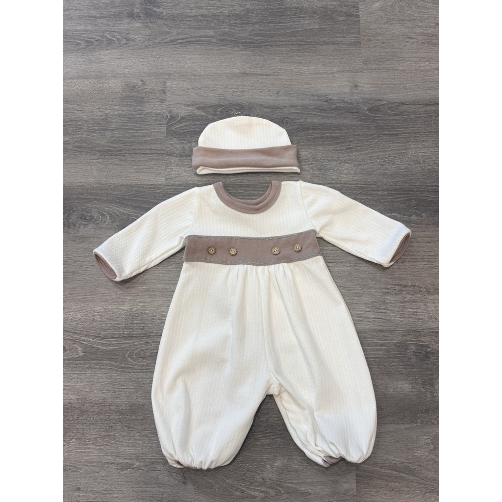 Boys 2 tone Romper with Latte Trim طقم مواليد