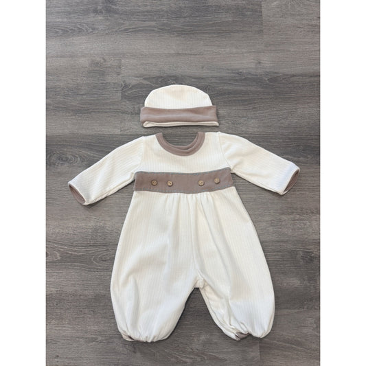 Boys 2 tone Romper with Latte Trim طقم مواليد