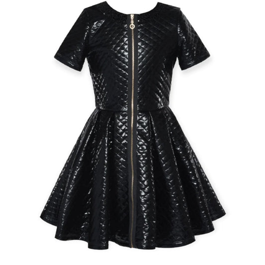 BLACK QUILTED DRESS WITH DOUBLE ZIP DETAIL فستان لون أسود
