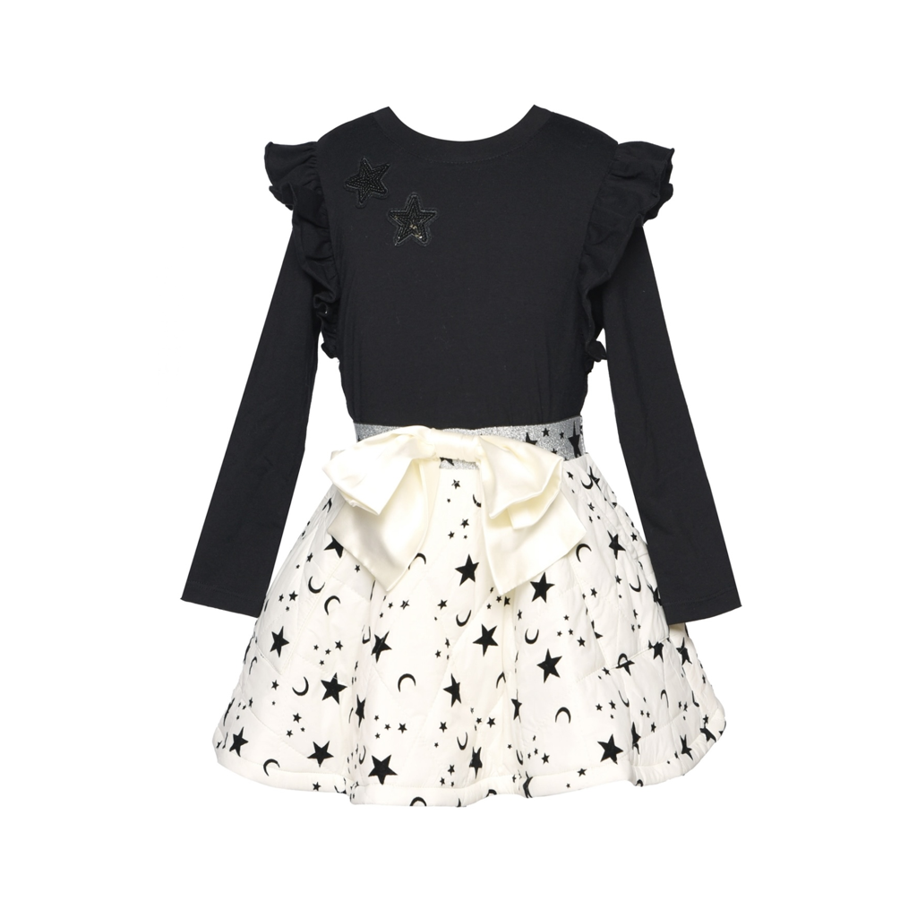 IVORY US RUFFLE DRESS w/ STAR PRINT FUFF SKIRT فستان أسود