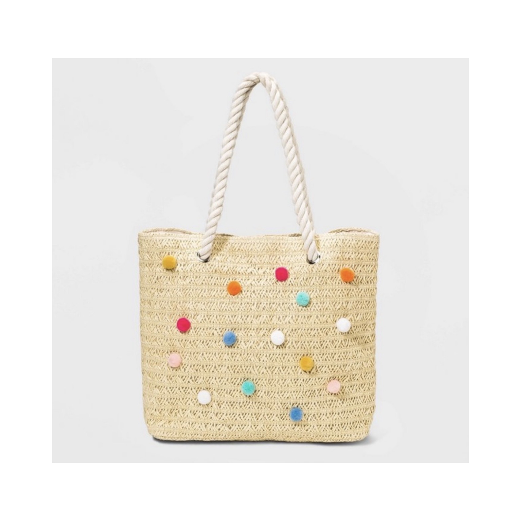 Straw Colorful Pompom Bag حقيبة قش