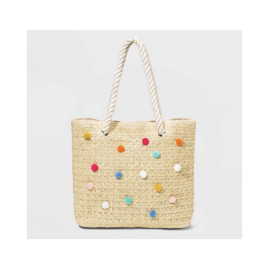 Straw Colorful Pompom Bag حقيبة قش