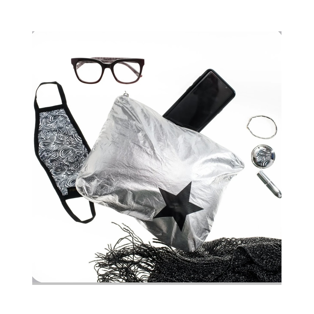 Silver 3 Pcs Silver w/ Black Star Bags طقم حقائب