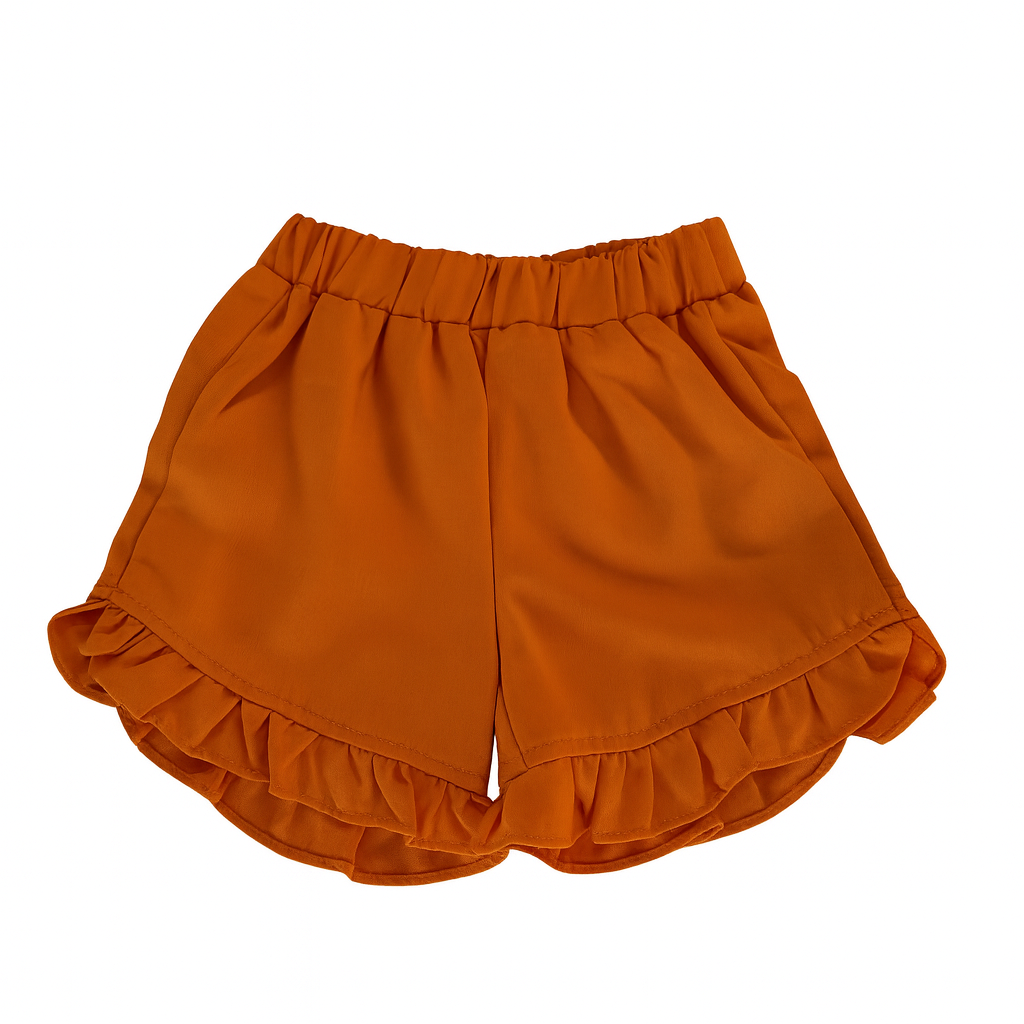 Kaki Elastic Wist Ruffle Hem Shorts شورت لون برتقالي