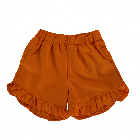 Kaki Elastic Wist Ruffle Hem Shorts شورت لون برتقالي