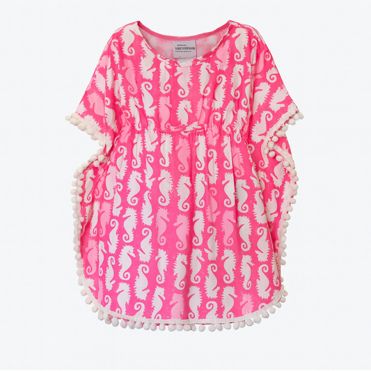 Happy Pink Seahorses Kaia Beach Cover-Up فستان وردي