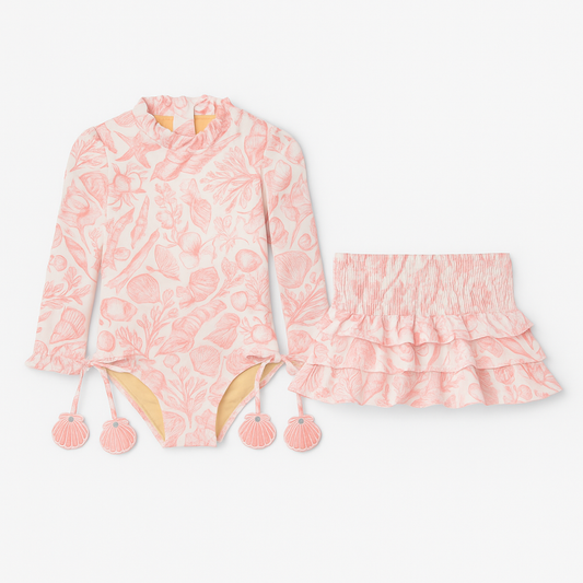 Seaside Toile  L/S Swimsuit & Skirt طقم ملابس سباحة