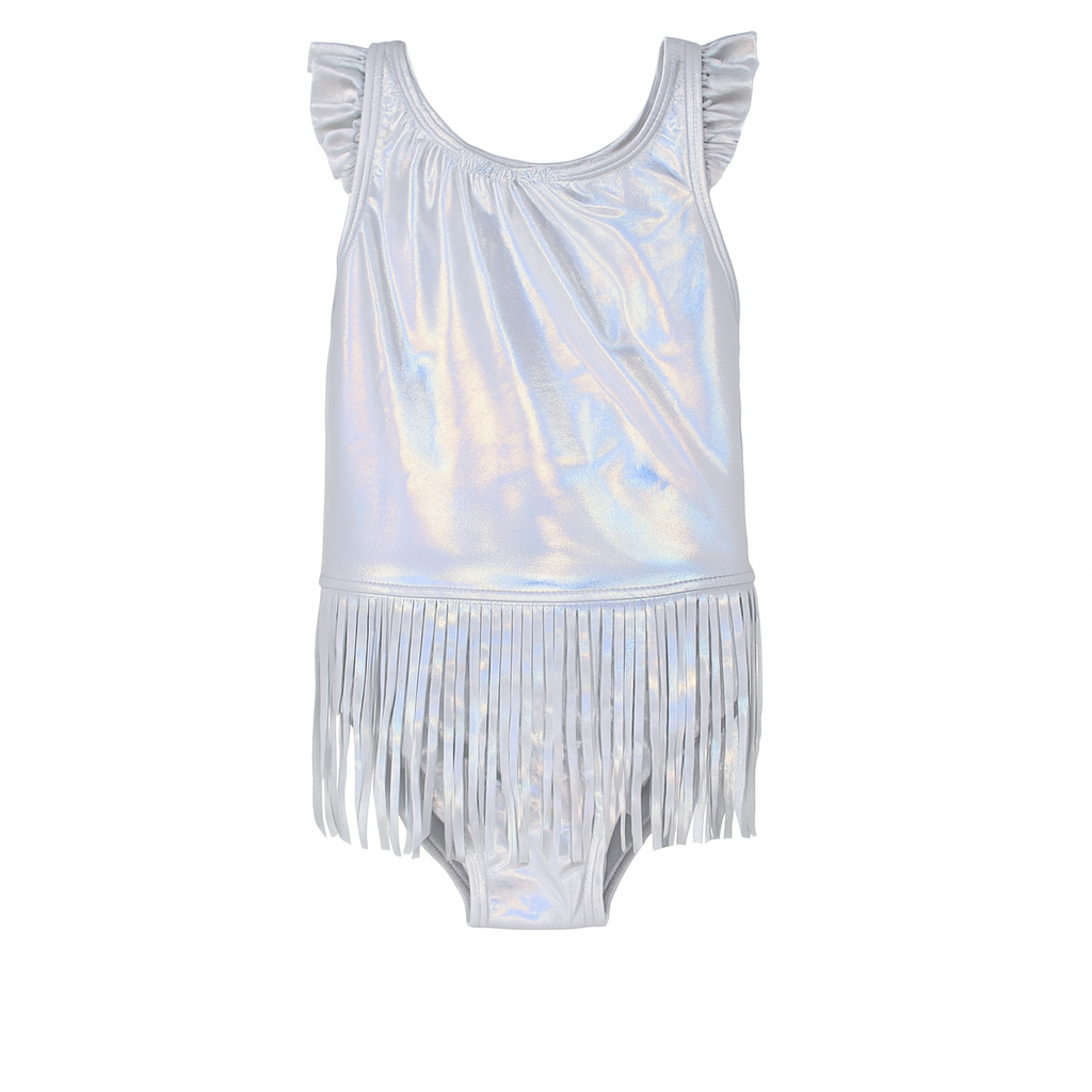 Shimmering Silver Swimsuit Fringe in Mermaid ملابس سباحة
