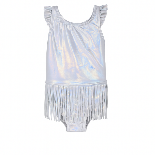 Shimmering Silver Swimsuit Fringe in Mermaid ملابس سباحة