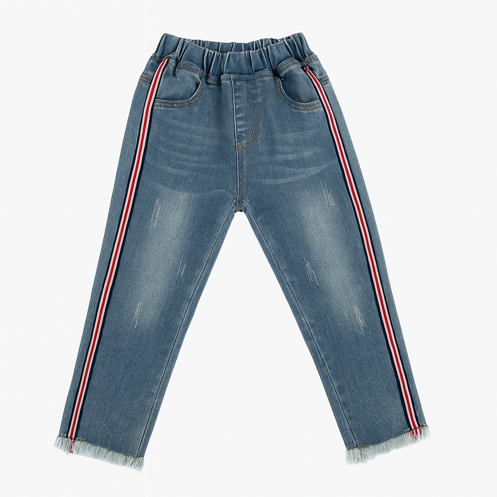 Denim W/ Side Ribbon Detail بنطلون جينز