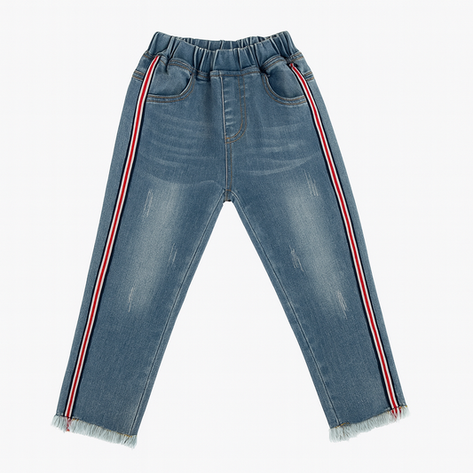 Denim W/ Side Ribbon Detail بنطلون جينز