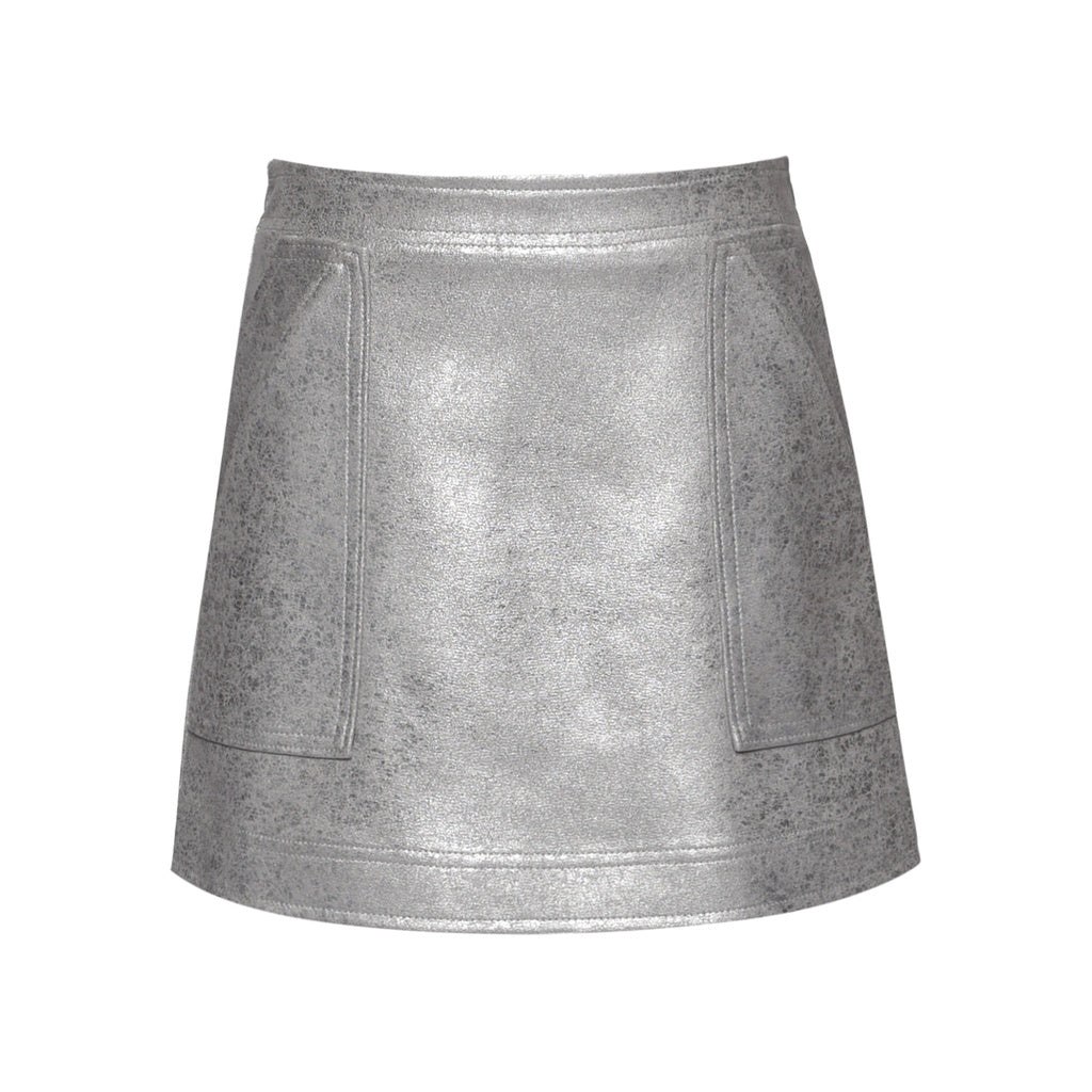 Silver Faux Leather A-Line Skirt تنورة لون فضي