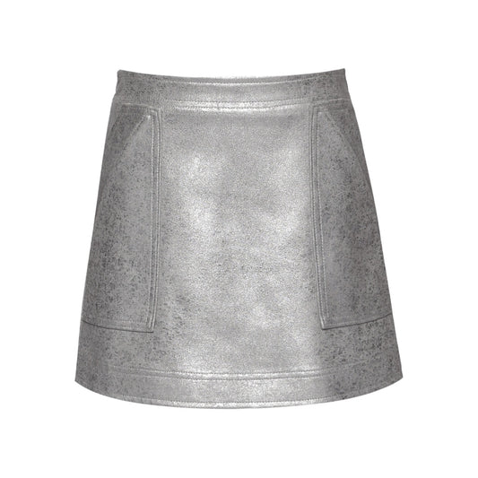 Silver Faux Leather A-Line Skirt تنورة لون فضي