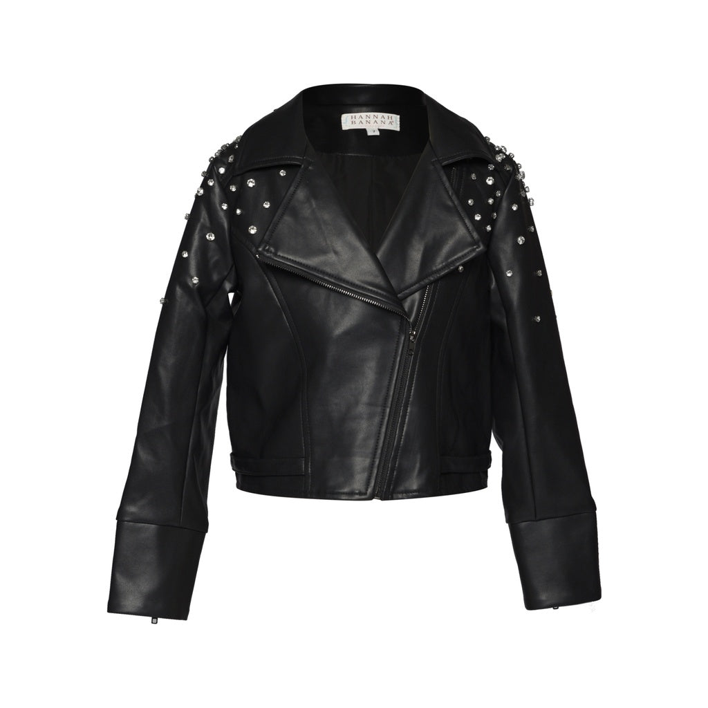 Leather Jacket W/ Stones & Skirt Set طقم جاكيت وتنورة